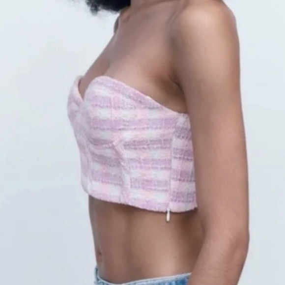 Zara textural plaid corset crop bustier pi k purple medium NWT - Picture 3 of 11